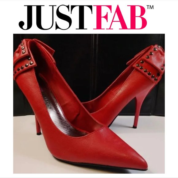 🆕 Sexy 3.5” JustFab Red Heel With Studded Bow - Picture 1 of 5